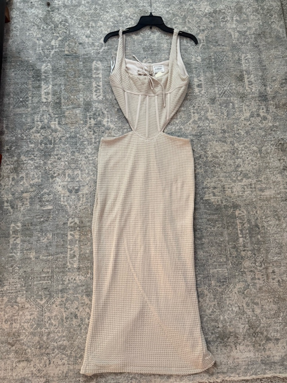 Sabo Skirt Beige Cutout Knit Maxi Dress with Corset Bodice
